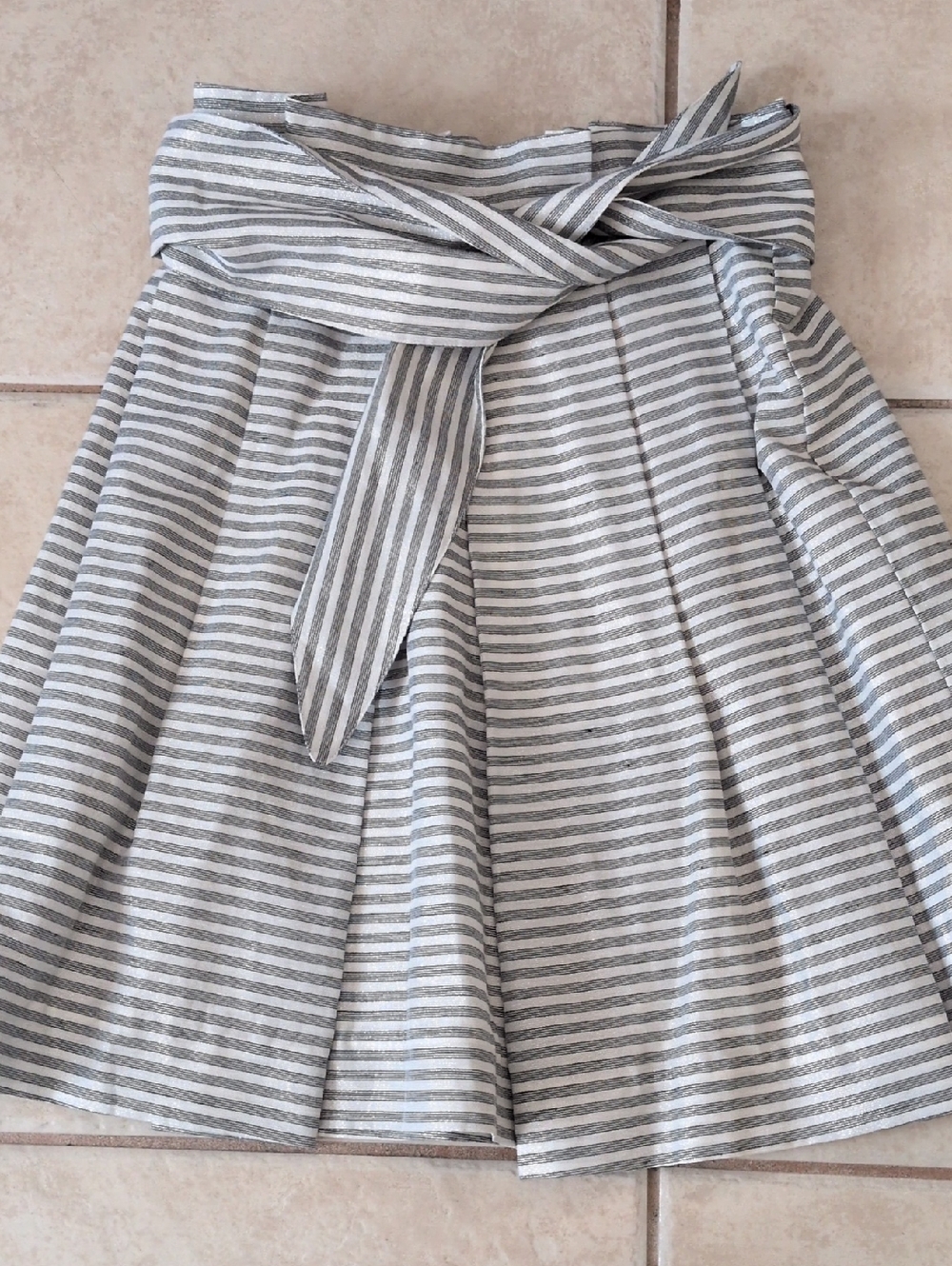 COREY LYNN CALTER Shiny Silver Striped Metallic Skirt Size 4